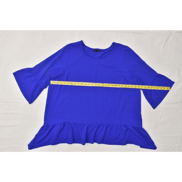 Lane Bryant Plus Size 26/28 Royal Blue Bell Sleeve Peplum Blouse Top 3/4 Sleeve - Picture 3 of 8
